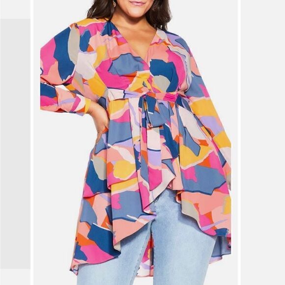 City Chic Gianna Bold long abstract wrap top NWT size Large - Picture 2 of 13